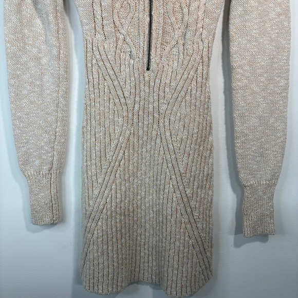 Free People Chunky Cable Knit Zipper Front Sweater Dress Beige XS Academia Boho - Picture 16 of 16